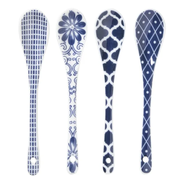 Xenos Lepels Mico - blauw/wit - set van 4- Lepels|Sushi Servies
