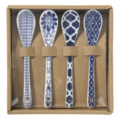 Xenos Lepels Mico - blauw/wit - set van 4- Lepels|Sushi Servies