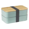 Xenos Lunchbox dubbel - groen - 9.5x18.5x10.5 cm- Broodtrommels