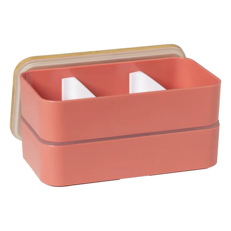 Xenos Lunchbox dubbel - roze - 9.5x18.5x10.5 cm- Broodtrommels