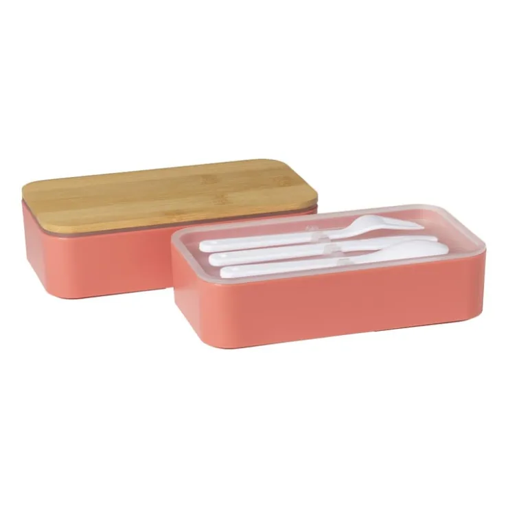 Xenos Lunchbox dubbel - roze - 9.5x18.5x10.5 cm- Broodtrommels