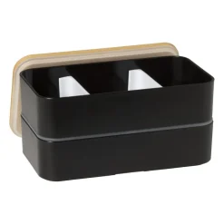 Xenos Lunchbox dubbel - zwart - 9.5x18.5x10.5 cm- Broodtrommels
