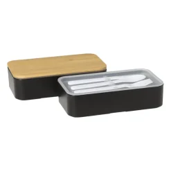 Xenos Lunchbox dubbel - zwart - 9.5x18.5x10.5 cm- Broodtrommels