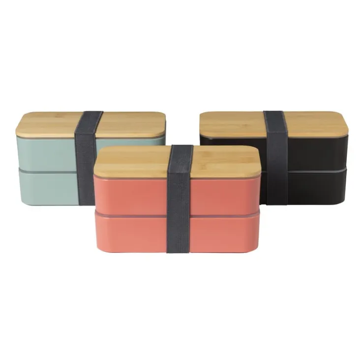 Xenos Lunchbox dubbel - zwart - 9.5x18.5x10.5 cm- Broodtrommels
