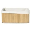 Xenos Mand bamboe met teddy - 16x36x27 cm - naturel/wit- Manden|Manden