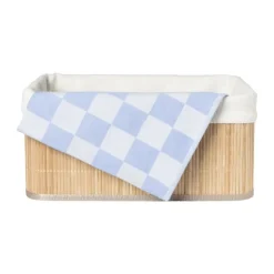 Xenos Mand bamboe met teddy - 16x36x27 cm - naturel/wit- Manden|Manden