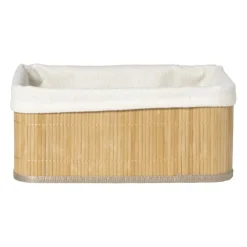 Xenos Mand bamboe met teddy - 14x33x25 cm - naturel/wit- Manden|Manden