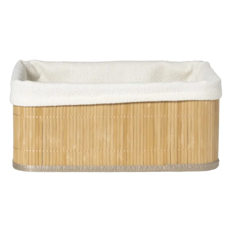 Xenos Mand bamboe met teddy - 14x33x25 cm - naturel/wit- Manden|Manden