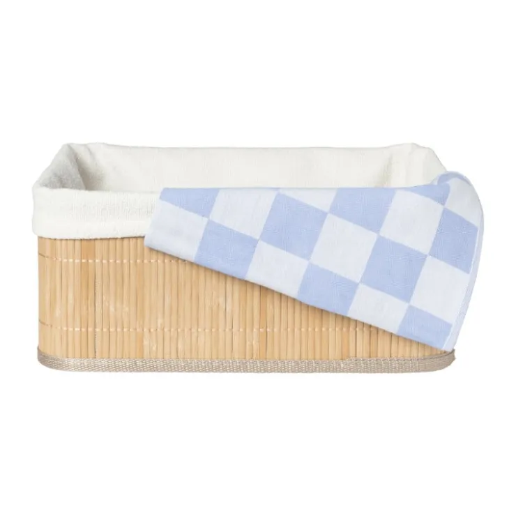 Xenos Mand bamboe met teddy - 14x33x25 cm - naturel/wit- Manden|Manden