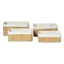 Xenos Mand bamboe met teddy - 14x33x25 cm - naturel/wit- Manden|Manden