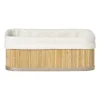 Xenos Mand bamboe met teddy - 10x27x21 cm - naturel/wit- Manden|Manden