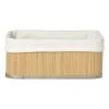 Xenos Mand bamboe met teddy - 12x30x23 cm - naturel/wit- Manden|Manden