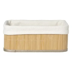 Xenos Mand bamboe met teddy - 12x30x23 cm - naturel/wit- Manden|Manden
