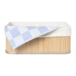 Xenos Mand bamboe met teddy - 12x30x23 cm - naturel/wit- Manden|Manden