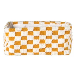 Xenos Mand checks groot - oranje/wit - 15x36x26 cm- Manden|Manden
