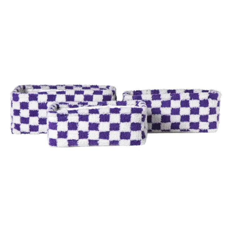 Xenos Mand checks groot - paars/wit - 15x36x26 cm- Manden|Manden