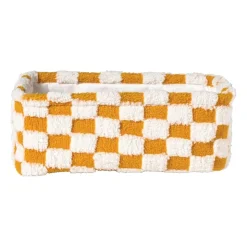 Xenos Mand checks klein - oranje/wit - 11x30x20 cm- Manden|Manden