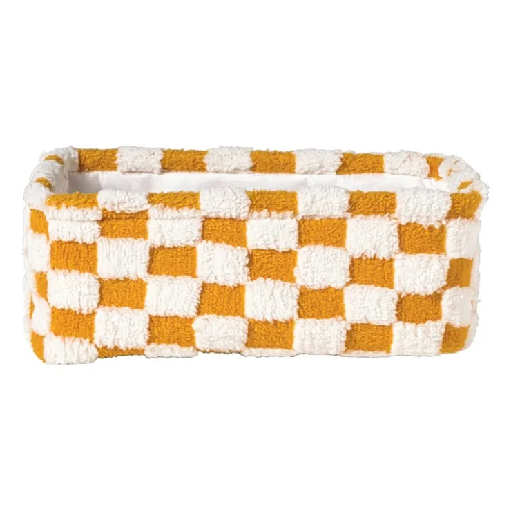 Xenos Mand checks klein - oranje/wit - 11x30x20 cm- Manden|Manden