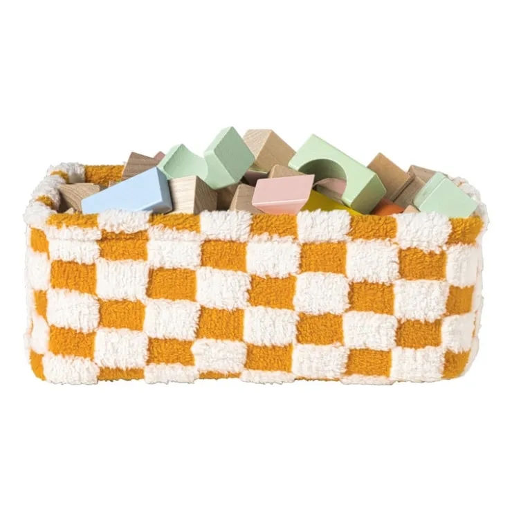 Xenos Mand checks klein - oranje/wit - 11x30x20 cm- Manden|Manden