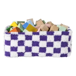 Xenos Mand checks klein - paars/wit - 11x30x20 cm- Manden|Manden