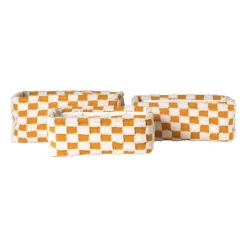 Xenos Mand checks middel - oranje/wit - 13x33x23 cm- Manden|Manden