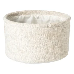 Xenos Mand chenille rond - wit - ø24x14 cm- Manden|Manden