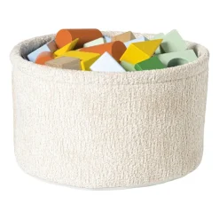 Xenos Mand chenille rond - wit - ø24x14 cm- Manden|Manden