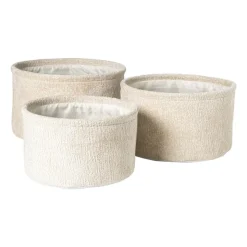 Xenos Mand chenille rond - wit - ø24x14 cm- Manden|Manden