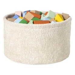 Xenos Mand chenille rond - wit - ø27x16 cm- Manden|Manden