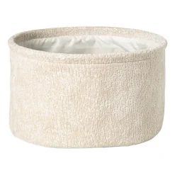 Xenos Mand chenille rond - wit - ø30x18 cm- Manden|Manden