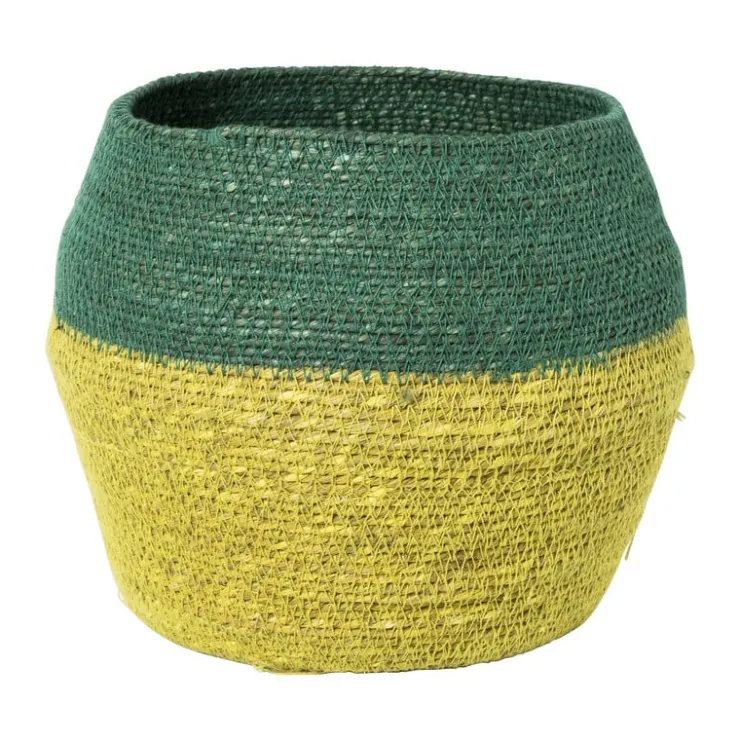 Xenos Mand colorblock - groen/geel - ø20x25 cm- Manden|Manden