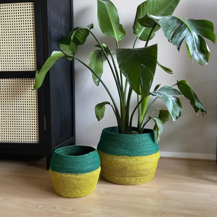 Xenos Mand colorblock - groen/geel - ø20x25 cm- Manden|Manden