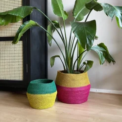Xenos Mand colorblock - groen/geel - ø20x25 cm- Manden|Manden