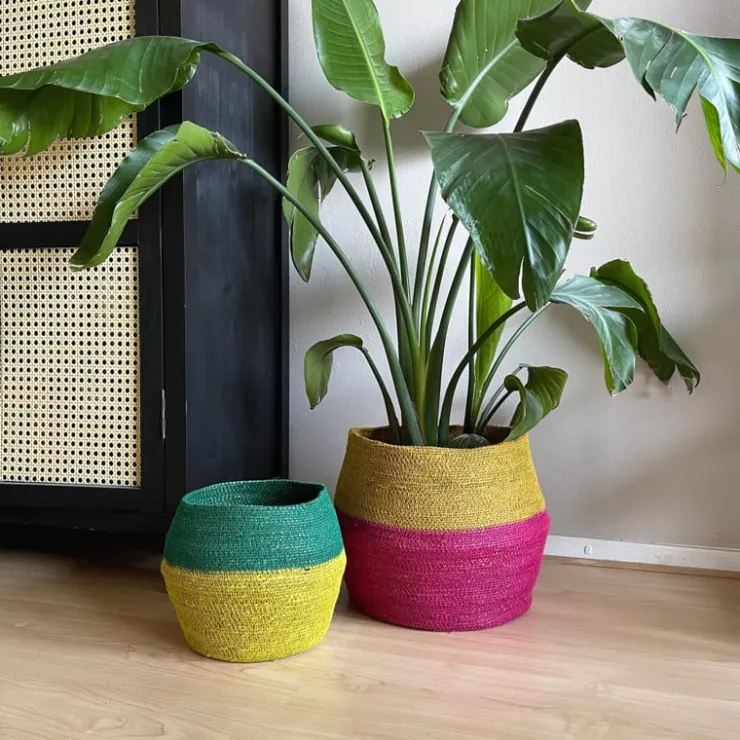 Xenos Mand colorblock - groen/geel - ø20x25 cm- Manden|Manden