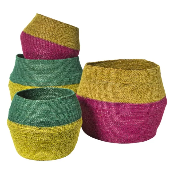 Xenos Mand colorblock - roze/geel - ø35x26 cm- Manden|Manden