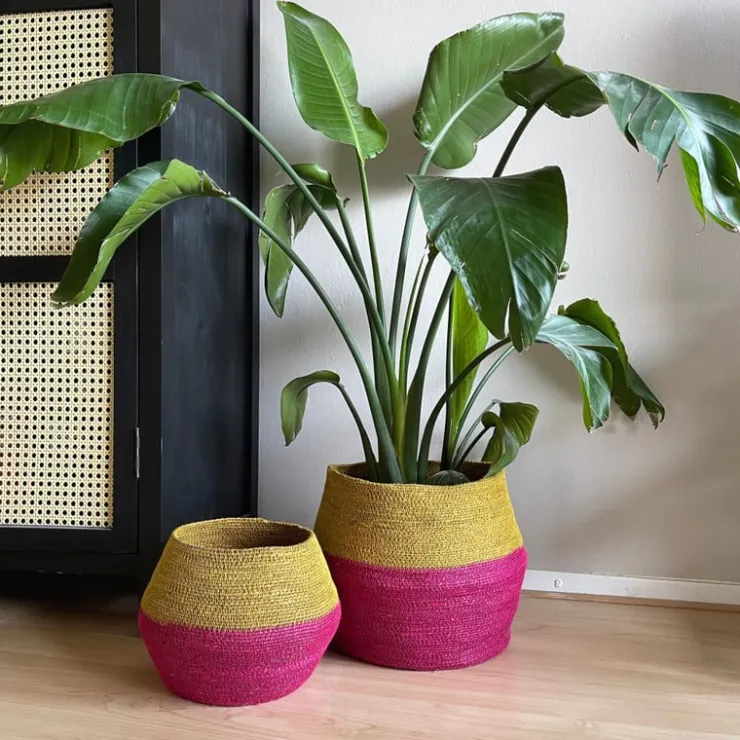 Xenos Mand colorblock - roze/geel - ø35x26 cm- Manden|Manden