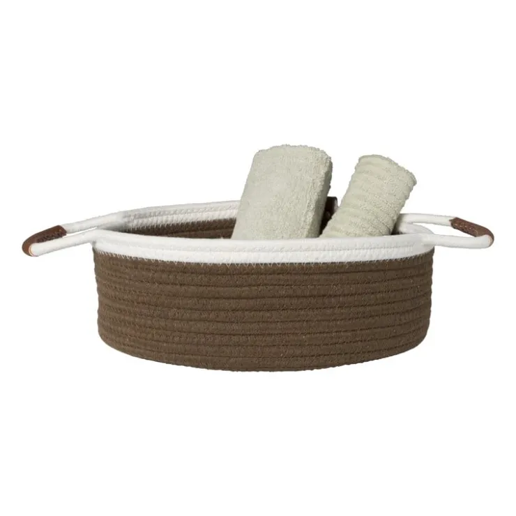Xenos Mand colors laag - bruin/wit - ø30x10 cm- Manden|Manden