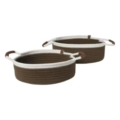 Xenos Mand colors laag - bruin/wit - ø30x10 cm- Manden|Manden
