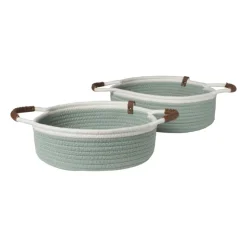 Xenos Mand colors laag - groen/wit - ø27x9 cm- Manden|Manden