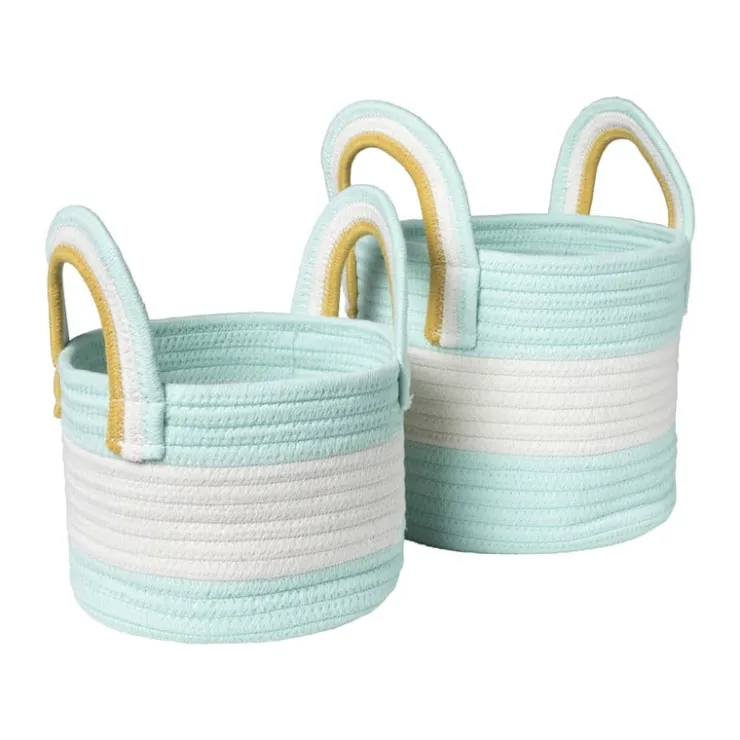 Xenos Mand colors met hengsels - blauw/wit - ø17x21 cm- Manden|Manden