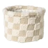 Xenos Mand geruit rond maat L - beige - ø22x16 cm- Manden|Manden