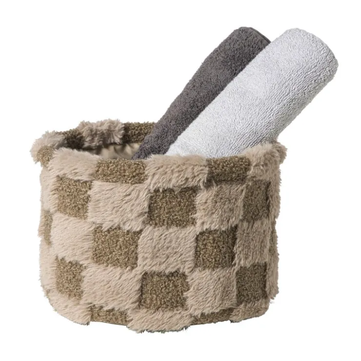 Xenos Mand geruit rond maat M - bruin - ø20x14 cm- Manden|Manden