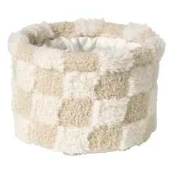 Xenos Mand geruit rond maat S - beige - ø18x12 cm- Manden|Manden
