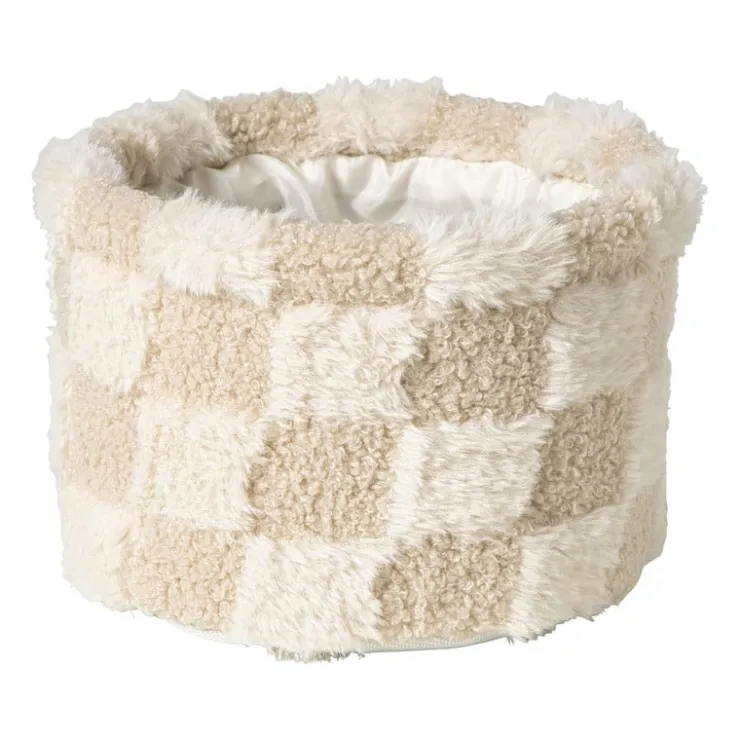 Xenos Mand geruit rond maat S - beige - ø18x12 cm- Manden|Manden