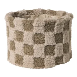 Xenos Mand geruit rond maat XL - bruin - ø24x18 cm- Manden|Manden