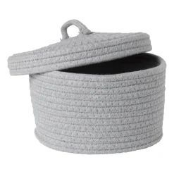 Xenos Mand met deksel Julia - grijs - ø22x13 cm- Manden|Manden