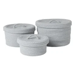 Xenos Mand met deksel Julia - grijs - ø22x13 cm- Manden|Manden