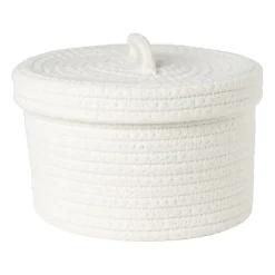 Xenos Mand met deksel Julia - wit - ø22x13 cm- Manden|Manden