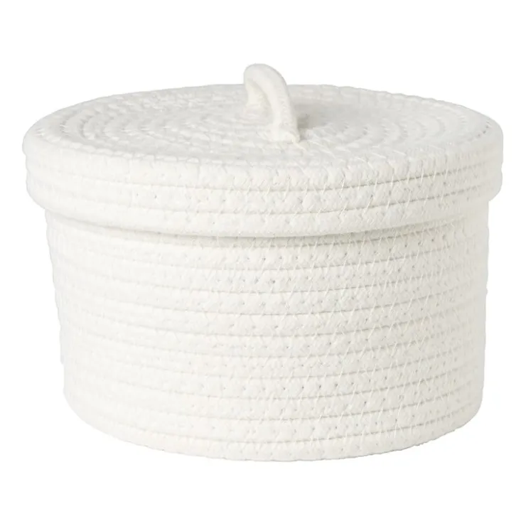 Xenos Mand met deksel Julia - wit - ø22x13 cm- Manden|Manden