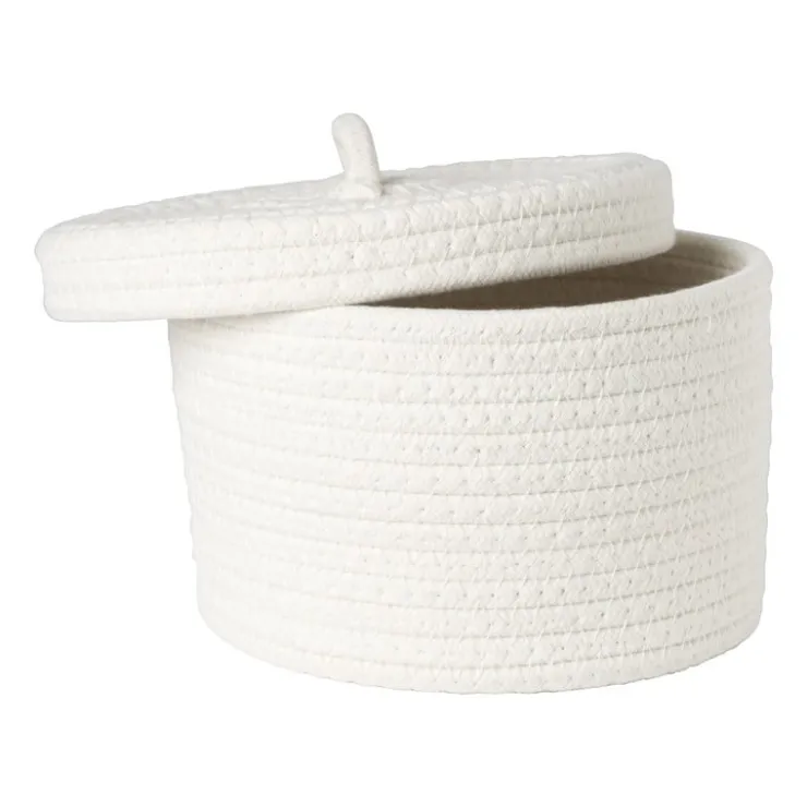 Xenos Mand met deksel Julia - wit - ø22x13 cm- Manden|Manden
